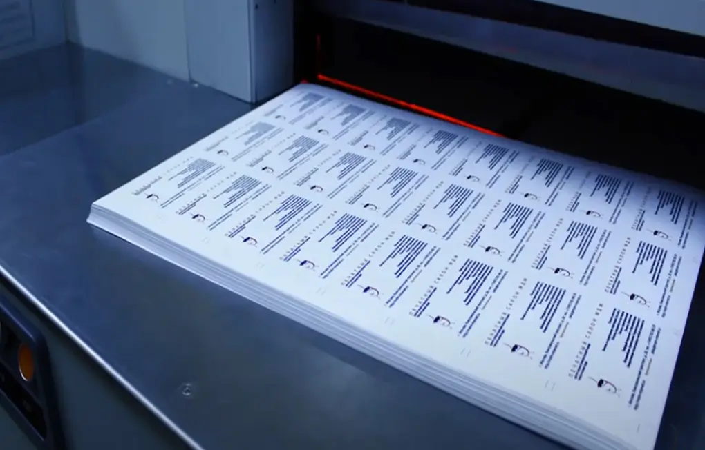 a stack of business cards ready to be cut
